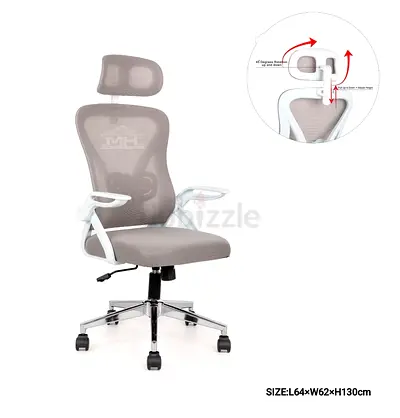 Ergonomic Mesh Office Chair with Headrest - Grey