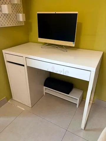 White study desk with storage cabinet — good condition