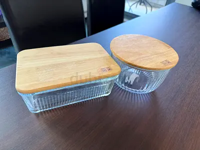 Glass storage bowls with bamboo lids (set of 2)