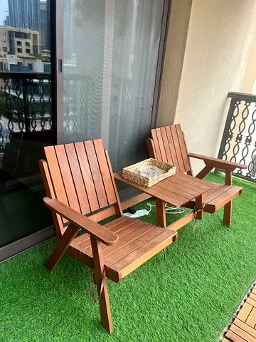 Pair of Wooden Outdoor Adirondack Chairs with Connecting Side Table