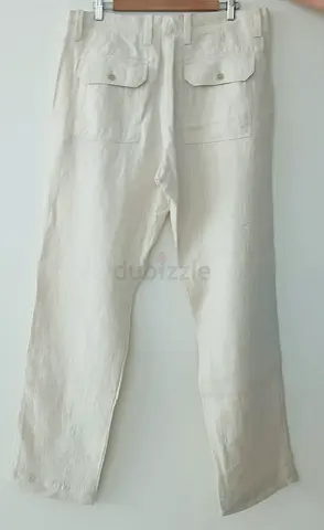 Banana Republic Men’s Linen Pants – Size 34-32 | White with Beige Stripes