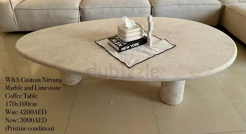 WS Custom Nirvana Marble  Limestone Coffee Table - 170x100cm (Pristine Condition)