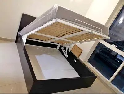 Ikea hydraulic queen size bed frame with storage inside full bed and with Ikea pocket sprung  mattre