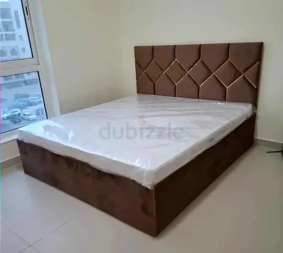 Brand New King Size upholstered bed with storage, brown velvet headboard and Mattress
