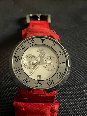Classifieds: POLO Mens chronograph wristwatch with red leather strap ...