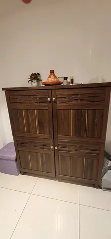 Solid Wood Shoes Cabinet / Storage Cupboard - 4 Doors, Dark Finish