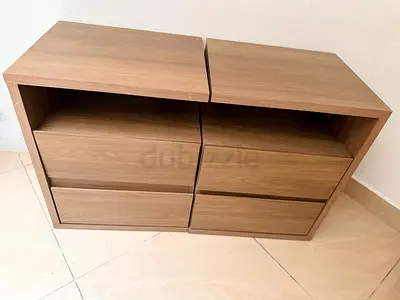 Pair of Light Oak 3-Drawer Bedside Tables with Open Shelf