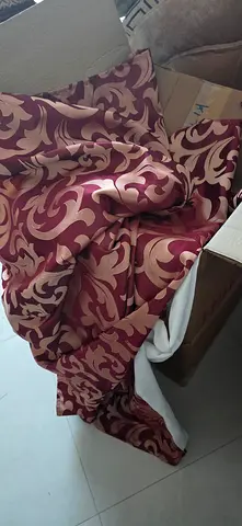 Damask Pattern Curtains in Maroon and Gold
