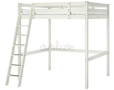 White Wooden Loft Bed with Ladder mattress