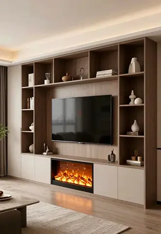 Custom built-in entertainment wall unit with electric fireplace