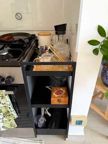 Compact black kitchen storage shelf / organizer, good condition