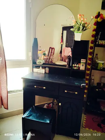 Black Dressing Table with Large Mirror and Storage