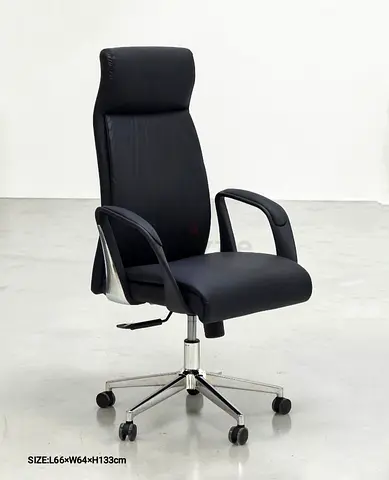 Black High-Back Executive Office Chair with Headrest (Adjustable, Wheels)