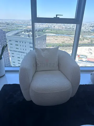 White boucle accent armchair in good condition