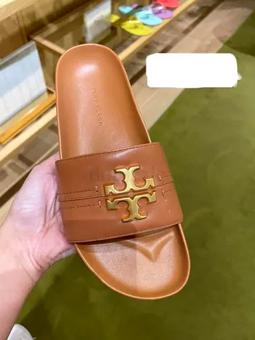 Tory Burch Brown Leather Logo Slide Sandals - Size EU37