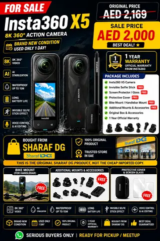Insta360 X5 | Sharaf DG | 1 Year Warranty | Like New | AED 2,000 + Free Accessories