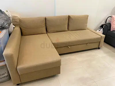 Beige L-shaped Sofa with Storage - Good Condition
