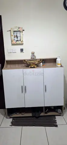 White 3-Door Shoe Cabinet with Top Shelf - Good Condition