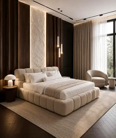 Modern Upholstered Platform Bed Frame with Tufted Headboard