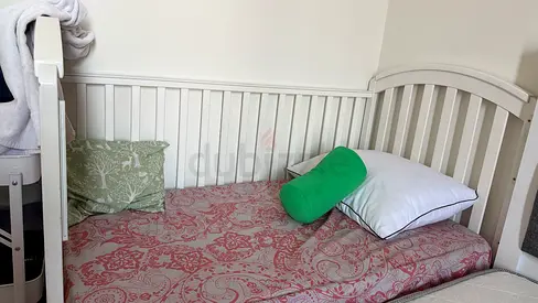 White wooden toddler bed / single crib  bed along with mattress in very good condition