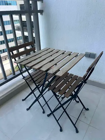 Small wooden balcony bistro set - 2 chairs + foldable table