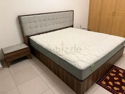 Queen Bed Frame with Headboard and Two Nightstands - Wooden Finish