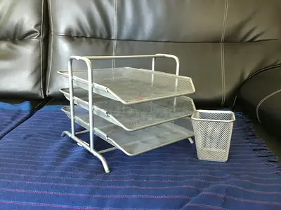 Deluxe Metal Mesh 3-Tier Document Tray and Pen Cup