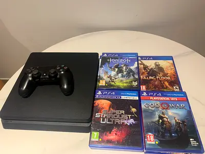 PlayStation 4 Slim 500GB broken disc drive, with controller PS4 games (GOW 2018 Horizon, etc