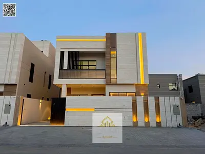 Modern villa for sale, price includes registration fees, negotiable. Two floors and a roof terrace. Located close to services and Emirates Road 611.