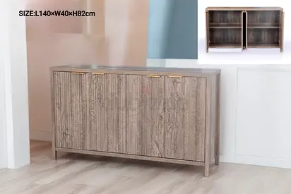 Wooden 4-Door Sideboard / Buffet Cabinet - Grey Oak Finish, 140cm