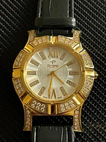 Gold-tone Pieronio Ladies Watch with Crystal Accents, Leather Strap