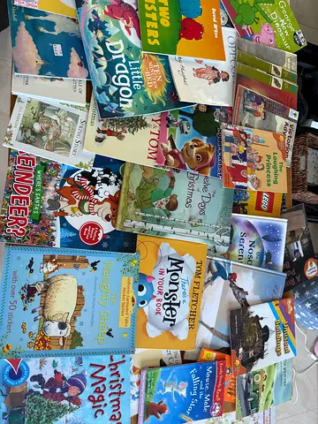 Box of mixed paperbacks, notebooks and childrens books — used collection over 300 books
