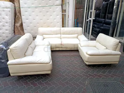 Cream Leather 3-Piece Corner Sofa Set - Good Condition