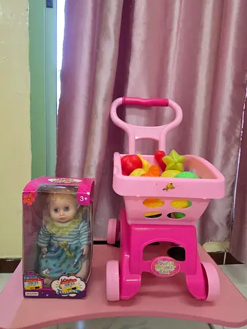 A big premium quality vegetable and fruit basket trolly toy,new cute doll