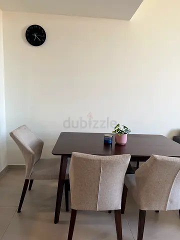 Modern Wooden Dining Table with Upholstered Chairs