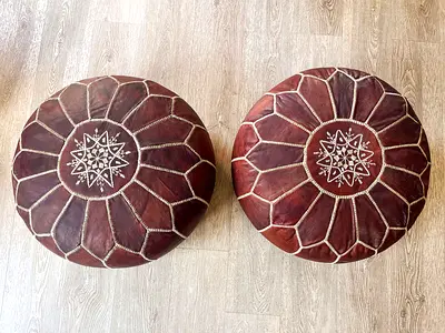 Authentic Moroccan Leather Pouf | Handcrafted | Great Condition