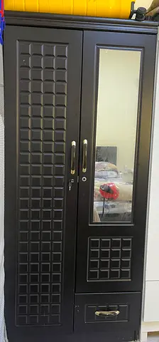 Dark brown mirrored wardrobe with drawer - good condition