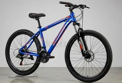 Blue Mountain Bike with Rear Rack and Front Suspension