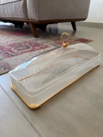 Clear Acrylic Rectangular Serving Tray with Gold Trim and Handle