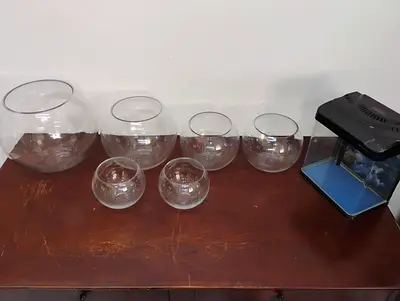 Set of 6 Glass Fish Bowls + Small Aquarium - Various Sizes