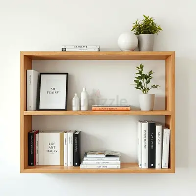 Wall-mounted wooden display shelf, 2-tier floating bookcase