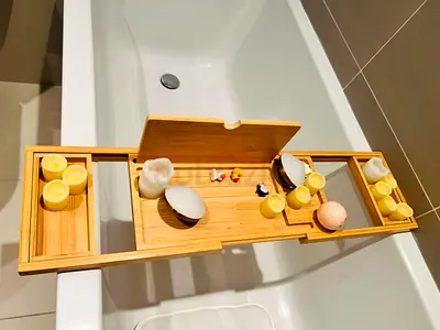 Bamboo Bath Caddy  Mini Clawfoot Tub Bath Bomb Gift Set