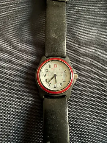Vintage Used small Swiss Army style analog wristwatch with black strap