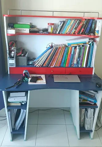 Study Desk with Bookcase and Chair - Blue  Red
