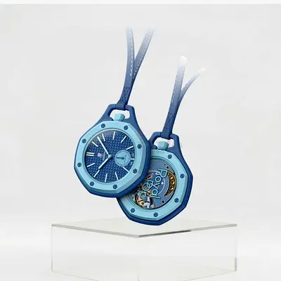 Blue Pocket Pendant Mechanical Watch - Pair with box
