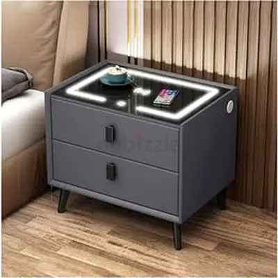 Modern Smart Nightstand with Wireless Charging and LED Light
