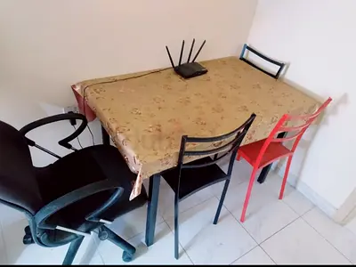 Used dining table with 4 chairs — simple kitchen set wooden table with metal legs