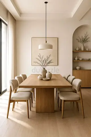 Solid wood dining table with 6 upholstered chairs - gently used