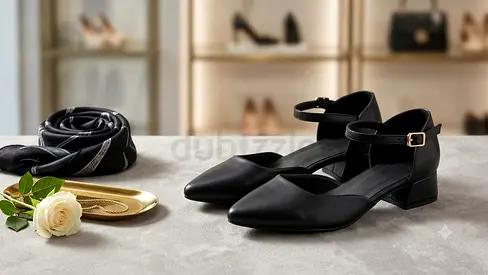 Black ankle-strap low-heel shoes (women) — gently used, with free Mystery Gift