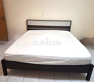 Double Bed Frame with Headboard - Dark Wood Finish
